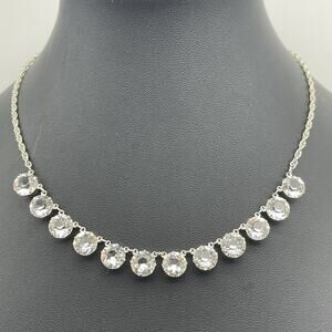 Antique Rivière Clear Czech Glass Necklace Sterling Silver Choker Art Deco 15.5"